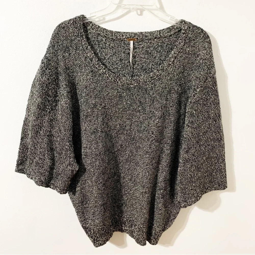 FREE PEOPLE Rising Sun Knit Black Combo Split Back Crop Pullover Sweater Top⚫️⚪️